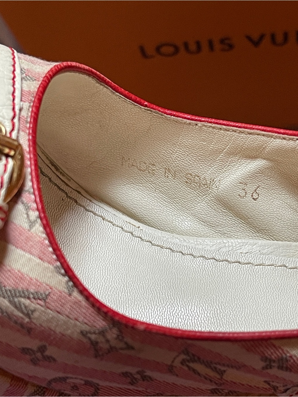 Louis Vuitton Women's Beige and Red Peep-Toe Slingback Heels - Picture 9 of 11